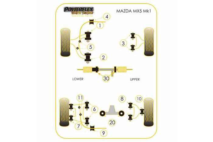 EXH005, Mazda MX5 NA (1989-1998) Exhaust Mounts,  A=71mm B=50mm, 1 stuk(s) benodigd  per auto, 1 stuk(s) in verpakking, prijs per set van 1 stuk(s)