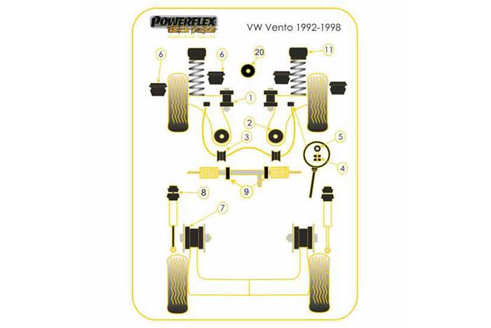 BS006, VW Vento (1992 - 1998) Bump Stop, VW Front, BS 006 fit the front of the followig VW cars, the OE dust cover fits this bump stop. Volkswagen Corrado (1989 - 1995) Volkswagen Golf Mk 3 (1992-1998) Volkswagen Golf Mk2 (1985-1992) Volkswagen Golf Mk2 4WD inc G60, Rallye, Country Volkswagen Jetta (1985 - 1992) Volkswagen Vento (1992 - 1998) 54mm x 59mm x 19mm, 2 stuk(s) benodigd  per auto, 2 stuk(s) in verpakking, prijs per set van 2 stuk(s)