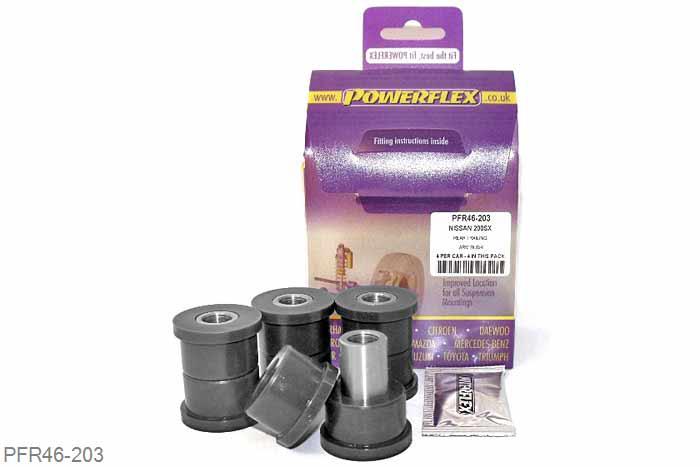 PFR46-203, Nissan 200SX - S13, S14, S14A and S15, Rear Trailing Arm Bush The length of the bush is 45mm with a diameter of 33mm, please check original bush to confirm dimensions. For bushes that measure 50mm with a diameter of 31.25mm use part PFR46-210. - These fit the Skyline R32 Models Only, For R33/R34 Use PFR46-210. - These fit the 200sx S13 Models Only, For S14/S15 Use PFR46-210., 4 stuk(s) benodigd  per auto, 4 stuk(s) in verpakking, prijs per set van 4 stuk(s)