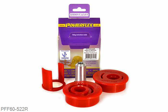 PFF60-522R, Renault Megane II inc RS 225, R26 and Cup (2002 - 2008), Upper Right Engine Mounting Bush This part replaces the original bush in bracket OE number: 8200355673 to fit 1.5 and 2.0L diesel models. PFF60-522 is designed to allow a controlled amount of engine movement through voids in the material. The kit includes a polyurethane insert that is designed to further reduce engine movement, perfect for track days or vehicles running increased power., 1 stuk(s) benodigd  per auto, 1 stuk(s) in verpakking, prijs per set van 1 stuk(s)