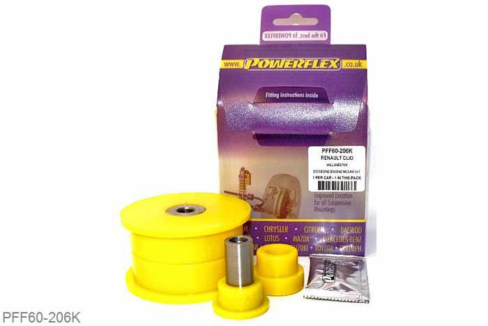 PFF60-206K, Renault Clio II (inc 172 and 182), Dog Bone Engine Mount Bush Kit PFF60-206K will fit Phase 1 Petrol 172 models only. PFF60-211K will fit Phase 2 Petrol 172 & 182 Sport Models Only. - OE Mount Nr 6000073662, 1 stuk(s) benodigd  per auto, 1 stuk(s) in verpakking, prijs per set van 1 stuk(s)