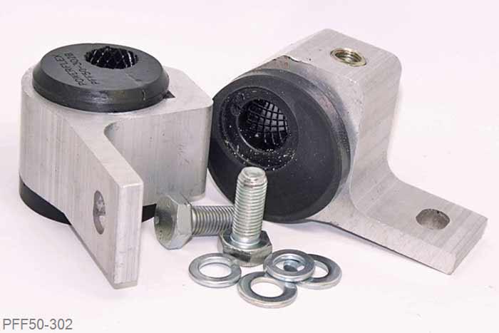 PFF50-302, Peugeot 306, Front Arm Rear Bush Anti-Lift & Caster Offset This comes with Powerflex polyurethane bush with built in + 0.5` caster offset and increased  anti lift characteristics, new alloy mounting bracket, bolt and washers., 2 stuk(s) benodigd  per auto, 2 stuk(s) in verpakking, prijs per set van 2 stuk(s)