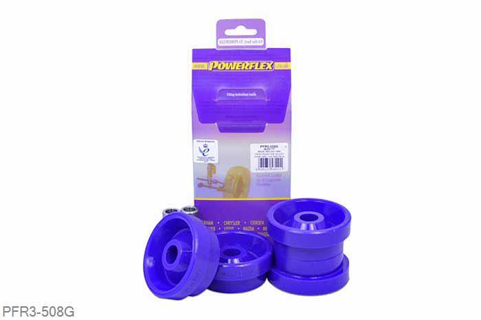 PFR3-508G, Audi S/RS S3 Mk1 Typ 8L 4WD (1999-2003), Rear Trailing Arm Front Bush Toe Adjust This part replaces OE number: 1J0505171B and has been engineered to provide an additional 0.5 degrees positive toe adjustment, useful to correct excessive toe-in on heavily lowered cars. For a standard replacement part with no offset geometry, please use PFR3-508., 2 stuk(s) benodigd  per auto, 2 stuk(s) in verpakking, prijs per set van 2 stuk(s)