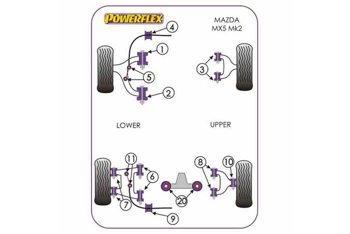 EXH005, Mazda MX5 NB (1998-2005), Exhaust Mounts  A=71mm B=50mm, 1 stuk(s) benodigd  per auto, 1 stuk(s) in verpakking, prijs per set van 1 stuk(s)
