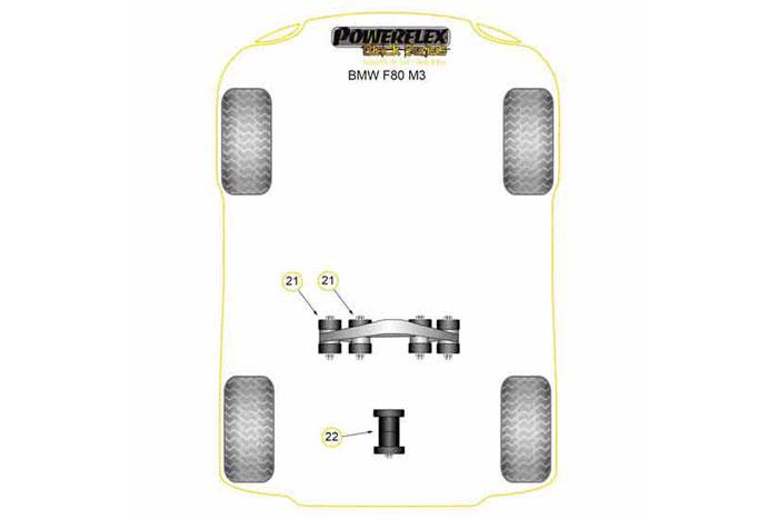PFR5-4027BLK, BMW F80 3 Series M3 Rear Diff Front Mounting Bush Insert, PFR5-4027 is an insert fits into and fills voids in each of the original bushes in rear diff front mounting bracket OE number: 33172284774. Each insert includes support washers and is a fast way to to increase the stability of the rear diff on bushes that are not worn or perished. For a replacement bush please use PFR5-4025., 4 stuk(s) benodigd  per auto, 4 stuk(s) in verpakking, prijs per set van 4 stuk(s)