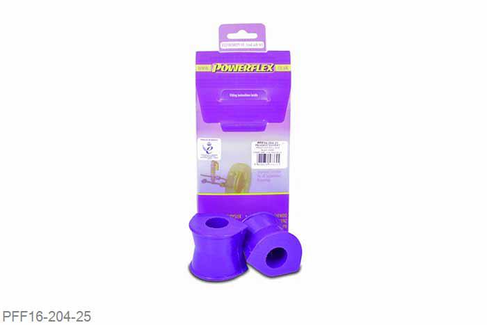 PFF16-204-25, Peugeot 806 (1994 - 2002), Front Anti Roll Bar To Chassis Bush 25mm Replaces anti roll bar bushes that only has an upper bracket to secure the bush to the vehicle. Use PFF16-203-25 for vehicles that use a two part bracket. Replaces OE part 5094.69, 1305782080. 25mm, 2 stuk(s) benodigd  per auto, 2 stuk(s) in verpakking, prijs per set van 2 stuk(s)