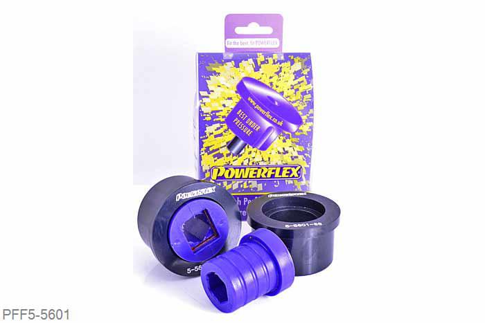 PFF5-5601, BMW E46 3 Series, Front Wishbone Rear Bush, Aluminium Outer PFF5-5601 is a high performance option to PFF5-4601, and aimed at offering greater precision for people wanting the very best from their E46 or Z4. This new part, fitted to the rear of the front wishbone has a hard anodised aluminium outer shell with one of our unique low friction polyurethane centre bushes. The poly/alu combination creates a low friction rotating bush reducing the forces acting on the arm. Lower arm deflection has been decreased by reducing the compliant material within the aluminium shell. Results are less movement in the arm under cornering and braking, improving steering control and feel. This bush is designed to fit the 66mm aluminium bush OE mounting bracket (BMW part 31126783376) Please ensure you have the correct size bush before fitting. 66mm, 2 stuk(s) benodigd  per auto, 2 stuk(s) in verpakking, prijs per set van 2 stuk(s)