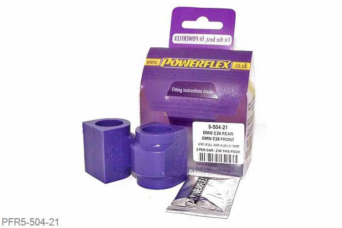 PFR5-504-21, BMW E28 5 Series (1982 - 1988), E24 6 Series (1982 - 1989), Front Anti Roll Bar Mounting Bush 21mm Please check anti roll bar diameter before ordering - Some part numbers may be described as for the rear but are also for the front anti roll bar on some models. It will not fit E24 6 series models built before 05/1982. 21mm, 2 stuk(s) benodigd  per auto, 2 stuk(s) in verpakking, prijs per set van 2 stuk(s)