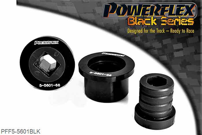 PFF5-5601BLK, BMW E46 3 Series Compact Front Wishbone Rear Bush, Aluminium Outer, PFF5-5601 is a high performance option to PFF5-4601, and aimed at offering greater precision for people wanting the very best from their E46 or Z4. This new part, fitted to the rear of the front wishbone has a hard anodised aluminium outer shell with one of our unique low friction polyurethane centre bushes. The poly/alu combination creates a low friction rotating bush reducing the forces acting on the arm. Lower arm deflection has been decreased by reducing the compliant material within the aluminium shell. Results are less movement in the arm under cornering and braking, improving steering control and feel. This bush is designed to fit the 66mm aluminium bush OE mounting bracket (BMW part 31126783376) Please ensure you have the correct size bush before fitting. 66mm, 2 stuk(s) benodigd  per auto, 2 stuk(s) in verpakking, prijs per set van 2 stuk(s)