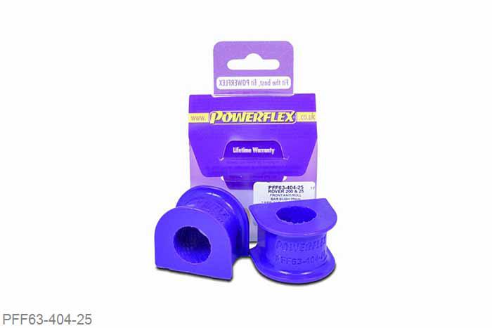 PFF63-404-25, Rover 75 V8, Front Anti Roll Bar Mounts 25mm Rover 220 Turbo front roll bar size is 23mm. For KV6 and M47R models ARB bushes are 24mm in diameter and K1.8 models are 23mm in diameter. 25mm, 2 stuk(s) benodigd  per auto, 2 stuk(s) in verpakking, prijs per set van 2 stuk(s)