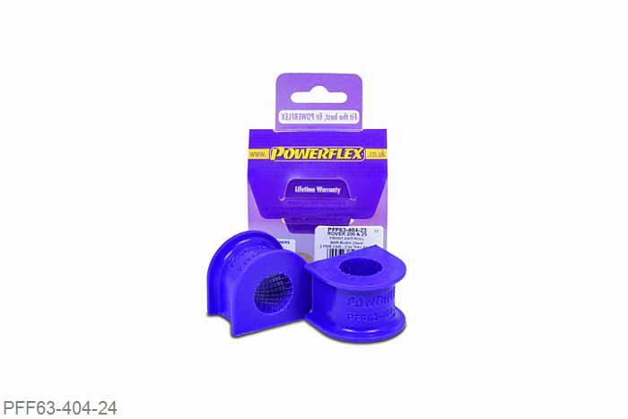 PFF63-404-24, Rover 75, Front Anti Roll Bar Mounts 24mm Rover 220 Turbo front roll bar size is 23mm. For KV6 and M47R models ARB bushes are 24mm in diameter and K1.8 models are 23mm in diameter. 24mm, 2 stuk(s) benodigd  per auto, 2 stuk(s) in verpakking, prijs per set van 2 stuk(s)