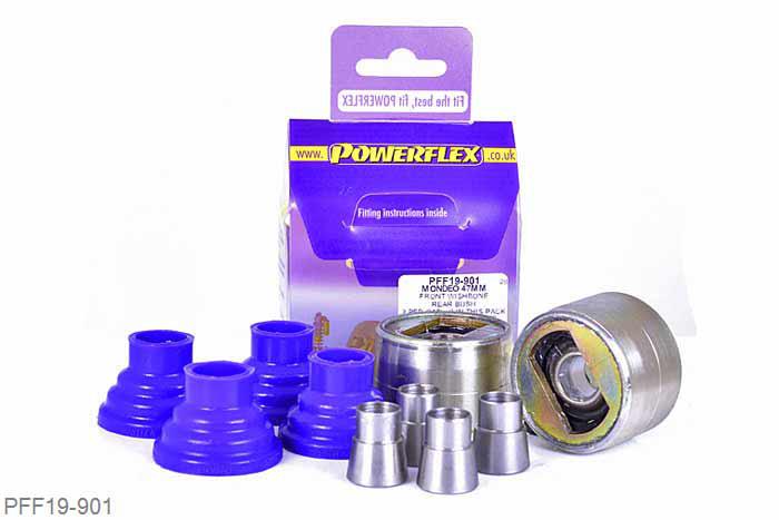 PFF19-901, Ford Fiesta Mk3 (1989-1996) inc RS Turbo, XR2i and RS1800 16V, Front Wishbone Front Bush 47mm Ford have changed the diameter of the bushes used in the front wishbones several times. Please measure the original bushes to select the correct bushes. PFF19-601 is 46mm diameter. PFF19-602 is 54mm diameter. PFF19-901 is 47mm diameter. Please note front wishbone bushes will not fit the Mondeo ST24 or ST200 models. 47mm, 2 stuk(s) benodigd  per auto, 2 stuk(s) in verpakking, prijs per set van 2 stuk(s)