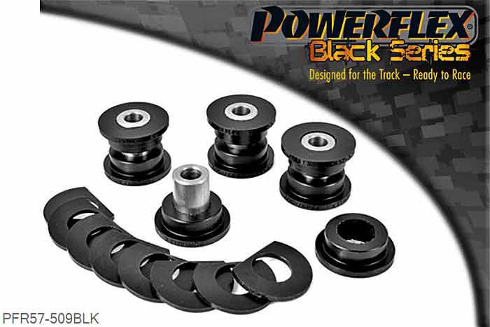 PFR57-509BLK, Porsche 997 GT2, GT3 & GT3RS Rear Upper Link Arm Outer Bush, On some early 997 models (pre 2006) there is no supporting lug on the upright to the outside faces of the outer bushes. For these models use 4 x PFR57-508 outer bush & 4 x PFR57-509 for the inner bush. For cars with lugs use 8 x PFR57-509., 4 stuk(s) benodigd  per auto, 4 stuk(s) in verpakking, prijs per set van 4 stuk(s)