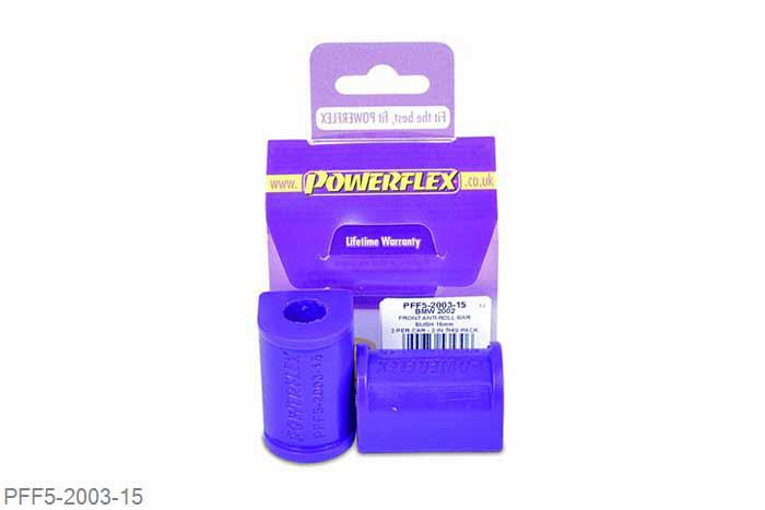 PFF5-2003-15, BMW 1502-2002 (1962 - 1977), Front Anti Roll Bar Bush 15mm This part replaces OEM part number 31352454010, 33551103492.  This part fits both Front and Rear Anti Roll Bar - 15mm 15mm, 2 stuk(s) benodigd  per auto, 2 stuk(s) in verpakking, prijs per set van 2 stuk(s)