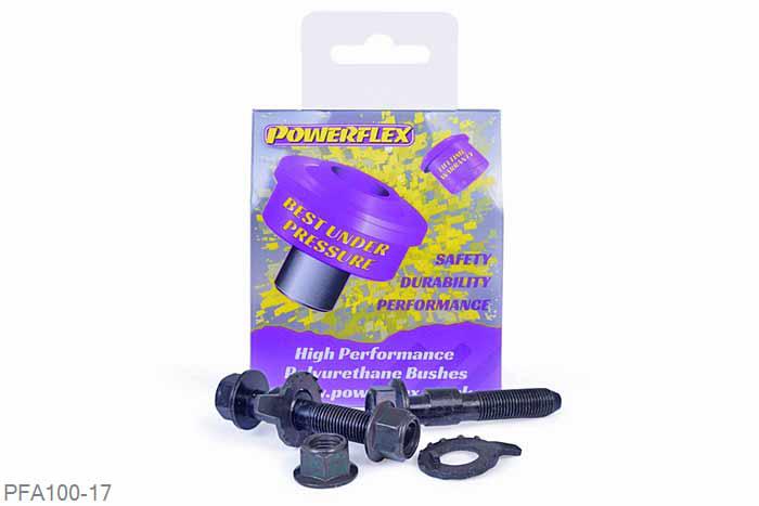 PFA100-17, Toyota Prius (2010 - 2011), PowerAlign Camber Bolt Kit (17mm) Kit contains 2 camber bolts, tab washers and nuts. Camber adjusting bolt to replace the original 17mm bolt.  Why not add our Magnetic Camber Gauge to your tool kit so that you can make pit garage adjustments to your suspension using PowerAlignCamber Bolts....ClickHEREfor more information. 17mm, 1 stuk(s) benodigd  per auto, 1 stuk(s) in verpakking, prijs per set van 1 stuk(s)