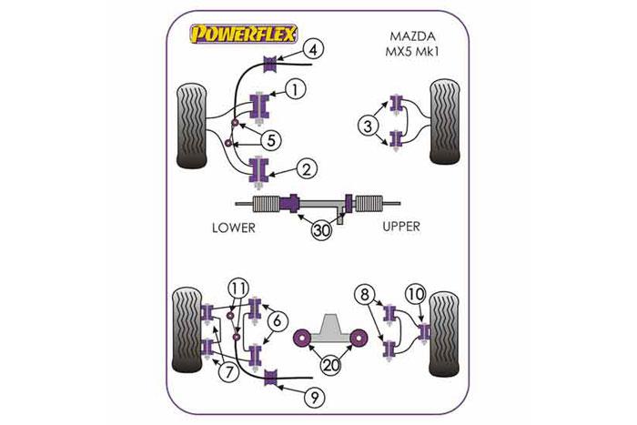 EXH005, Mazda MX5 NA (1989-1998), Exhaust Mounts  A=71mm B=50mm, 1 stuk(s) benodigd  per auto, 1 stuk(s) in verpakking, prijs per set van 1 stuk(s)