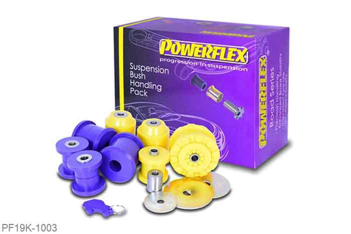 PF19K-1003, Ford Fiesta Mk6 inc ST and Fusion (2002-2008), Powerflex Handling Pack (30mm Bracket) Suitable for vehicles with the 30mm wide lower engine mount bracket Included within this pack are the following parts:PFF19-1101Front Wishbone Lower Front BushPFF19-1102Front Wishbone Lower Rear BushPFR19-1105Rear Beam Mounting BushPFF19-2001Lower Engine Mount Large Bush 30mm Oval BracketPFF19-2002Lower Engine Mount Small Bush 30mm Oval BracketThis Handling Pack contains a selection of parts from a complete vehicle listing, clickhereto see more parts available., 1 stuk(s) benodigd  per auto, 1 stuk(s) in verpakking, prijs per set van 1 stuk(s)