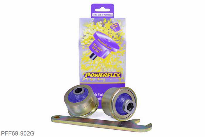 PFF69-902G, Subaru Legacy BM and BR (2009 -), Front Wishbone Rear Bush Anti-Lift & Caster Adjustable PFF69-902G is designed to replace the front lower control arm rear bush and is engineered to provide. 1. Revised front ANTI-LIFT geometry 2. On-car CASTER adjustment giving +/-0.33 degrees of adjustment 3. Improved front traction and reduced understeer 4. Low compliance, spherical PU ball design, 2 stuk(s) benodigd  per auto, 2 stuk(s) in verpakking, prijs per set van 2 stuk(s)