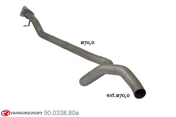 50.0338.80, Renault Megane III Coupe 2.0RS (184 / 195kW) 2009-, Stainless steel centre pipe group N - Oversized exhaust pipe diameter 70 mmCut of the original centre silencer towards the rear silencer. The installation on the original rear silencer requires a modification of the original coupling. pipe outer diameter 70mm outer outlet diameter 70mm