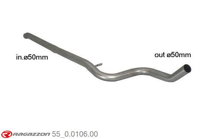 55.0106.00, Peugeot 207 1.6 16V THP (110Kw) 05/2006-, Stainless steel centre pipe group NCut of the original centre silencer towards the rear silencer. The installation on the original rear silencer requires a modification of the original coupling. inner input diameter 50mm pipe outer diameter 50mm outer outlet diameter 50mm