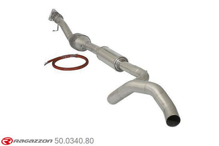50.0340.80, Renault Megane III Coupe 2.0RS (184 / 195kW) 2009-, Metallic catalyst 200cpsi + Stainless steel centre silencer - Oversized exhaust pipe diameter 70 mmCut of the original centre silencer towards the rear silencer. The installation on the original rear silencer requires a modification of the original coupling., To be instaled together with 55.0245.00 pipe outer diameter 70mm outer outlet diameter 70mm
