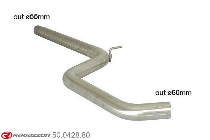 50.0428.80, VW Golf VII 1.4TSI (92kW) 2014-, Stainless steel centre pipe group N - Oversized exhaust pipe diameter 60 mmCut of the original centre silencer. For the installation on the original rear silencer is necessary to order a coupling, which is indicated in the catalogue. outer input diameter 55mm pipe outer diameter 60mm outer outlet diameter 60mm