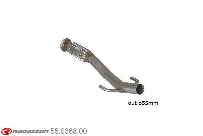 55.0368.00, Peugeot 207 1.6 16V THP GTi (128Kw) 2007-, Stainless steel front pipe with flexibleCut of the original flexible pipe towards the centre silencer. The installation on the original centre silencer requires a modification of the original coupling. pipe outer diameter 54mm outer outlet diameter 55mm