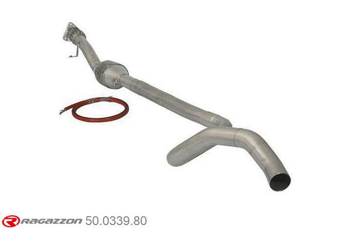 50.0339.80, Renault Megane III Coupe 2.0RS (184 / 195kW) 2009-, Metallic catalyst 200cpsi + Stainless steel centre pipe group N - Oversized exhaust pipe diameter 60 mmCut of the original centre silencer towards the rear silencer. The installation on the original rear silencer requires a modification of the original coupling., To be instaled together with 55.0245.00 pipe outer diameter 70mm outer outlet diameter 70mm