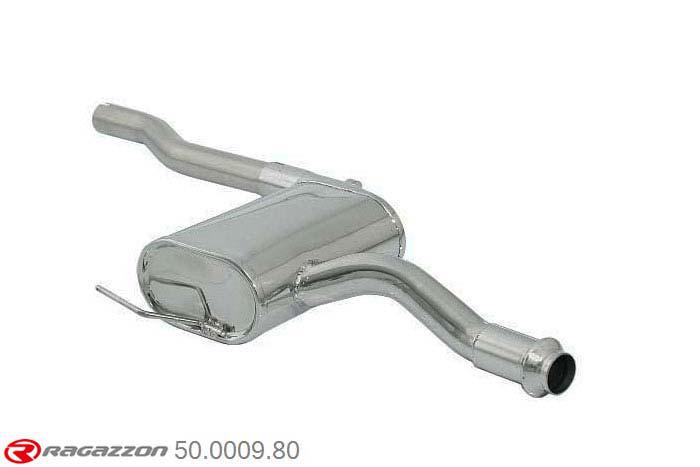50.0009.80, Fiat Bravo (typ182) 2.0 20V (113Kw) HGT 1995 - 2006, Stainless steel centre silencerCut of the original centre silencer towards the rear silencer. The installation on the original rear silencer requires a modification of the original coupling. inner input diameter 55mm pipe outer diameter 54mm