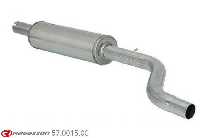 57.0015.00, Fiat Punto (typ176) 55 (40kW) - 60 Cabrio (44kW) - 75 (55kW) - 90 Cabrio (65kW) 10/1993 -, Stainless steel centre silencerCut of the original centre silencer towards the rear silencer. The installation on the original rear silencer requires a modification of the original coupling. inner input diameter 45mm with reduction to  43mm pipe outer diameter 45mm outer outlet diameter 40mm