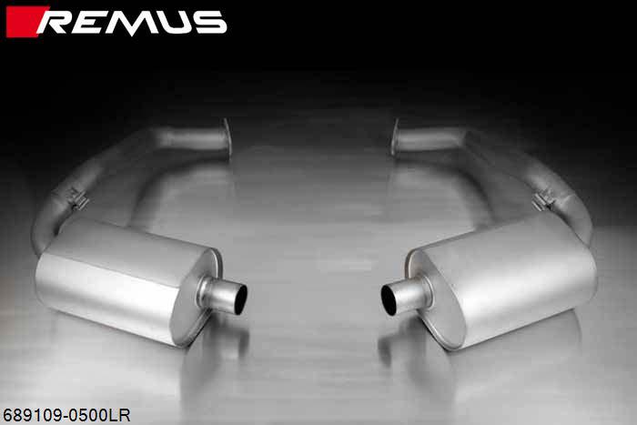 689109 0500LR, Porsche Cayman Facelift Type 987, Year 2009- , 2.9l 195 kW, Cayman S Facelift Type 987, Year 2009- , 3.4l 235 kW, Remus RACING stainless steel sport exhaust system L/R (without tail pipes), cat-back from front catalytic converters, no secondary catalytic converters, without homologation