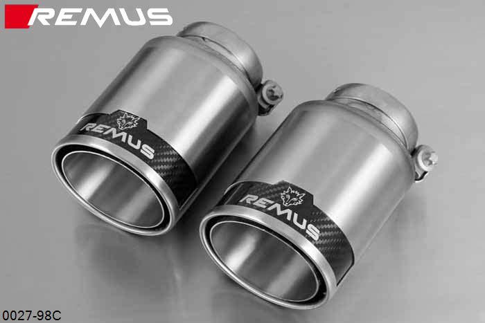 0027 98C, Porsche Cayman, type 981C, Year 2012- , 2.7l 202 kW, Cayman S, type 981C, Year 2012- , 3.4l 239 kW, Remus Tail pipe set L/R consisting of 2 tail pipes round 98 mm Street Race, short, with adjustable spherical clamp connection
