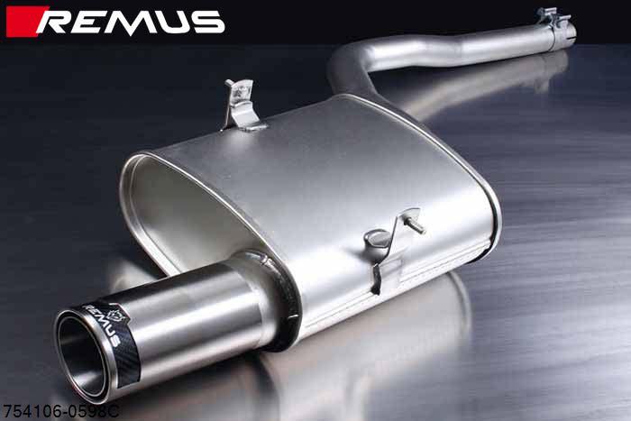 754106 0598C, Mini Cooper and Cooper Cabrio R52, Year 2001- / Year 2002- / Year 2004- , 1.6l 85 kW (W10B16A), Remus Sport exhaust with 1 tail ppe round 98 mm Street Race
