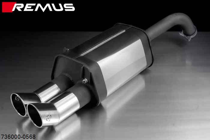 736000 0568, Renault Clio II Sport, Year 2000- and Year 2001- , 2.0l 16V 124 kW, Remus Sport exhaust with 2 tail pipes round 84 mm Rallye-Design