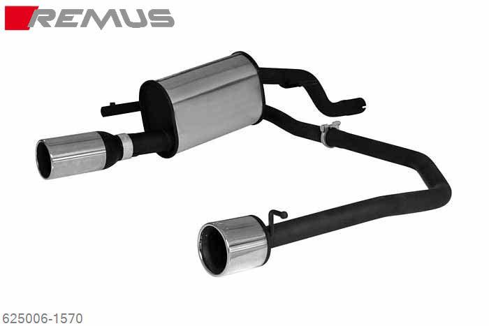 625006 1570, Opel Corsa D, with original rear skirt, Year 2006- , 1.0l 44 kW (Z10XEP), 1.2l 59 kW (Z12XEP), 1.4l 66 kW (Z14XEP), Remus Sport exhaust L/R, with 2 tail pipes round 102 mm