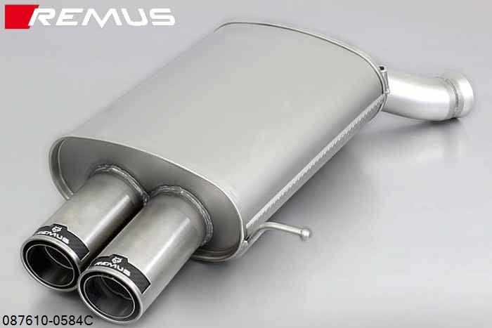 087610 0584C, BMW 5 Series F10 Sedan / F11 Touring, Year 2010- , 520i 4 Zyl. 2.0l 135 kW (N20B20), 528i 4 Zyl. 2.0l 180 kW (N20B20A), 528ix 4 Zyl. 2.0l 180 kW (N20B20A),, 523i 2.5l 6 Zyl. 150 kW (N52B30A), 523i 3.0l 6 Zyl. 150 kW (N53B30A), 528i 3.0l 6 Zyl. 190 kW (N53B30A), Remus Sport exhaust with 2 tail pipes round 84 mm Street Race