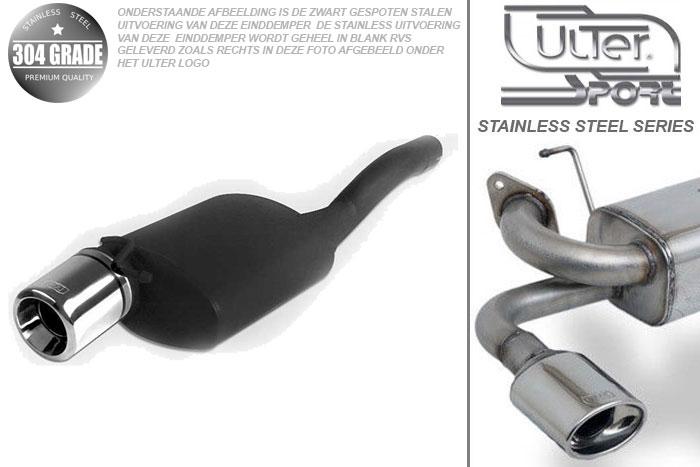 Ulter Sport, Einddemper, Geheel RVS, Enkel Rond 80mm, Ford, FOCUS I, 1.4i 55kW, 1.6i 74kW, 1.8i 85kW, 2.0i 96kW, 98-2005   HATCHBACK, Pasklaar, Past op originele middendemper/katalysator