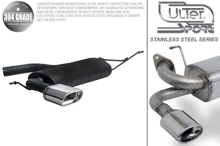 Ulter Sport, Einddemper, Geheel RVS, Enkel plat ovaal 145x75mm, Seat, ALTEA, 1.4 64kW, 1.6 75kW, 2.0 FSI 110kW, 1.9 TDI  77kW, 2.0 TDI 100/103kW, 2004-, Pasklaar, Past op originele middendemper/katalysator