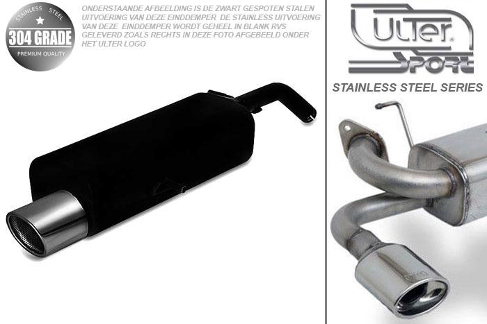 Ulter Sport, Einddemper, Geheel RVS, Enkel Rond 70mm, Citroen, C2, 1.6VTS,1.6VTR, 2004-, Pasklaar, Past op originele middendemper/katalysator