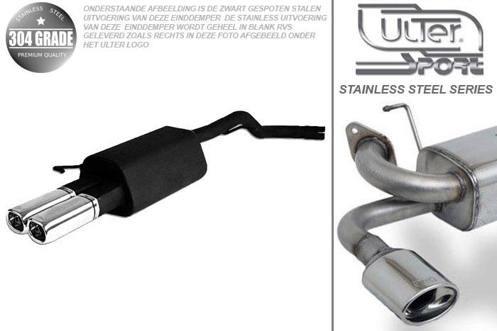 Ulter Sport, Einddemper, Geheel RVS, Dubbel Rechthoek 80x65mm, Seat, LEON, 1.4 16V 55kW, 1.6 16V 74kW, 1.8 20V 92kW, 1.8T 132kW, 1.9 Tdi 66/81/110kW, 99- 05, Pasklaar, Past op originele middendemper/katalysator