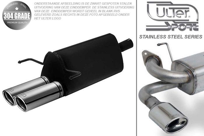 Ulter Sport, Einddemper, Geheel RVS, Dubbel Rond 70mm, Opel, ASTRA-H, 1.4i 66kW, 1.6i 77kW, 1.8i 92kW, 2003-  HATCHBACK 5D. GTC WITHOUT CUT OUT IN BUMPER, Pasklaar, Past op originele middendemper/katalysator