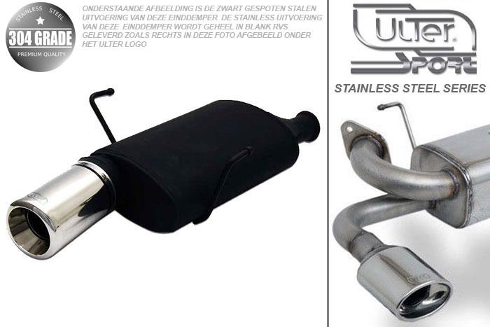 Ulter Sport, Einddemper, Geheel RVS, Enkel Rond 100mm, Peugeot, 406, 1.6 65kW, 1.8 66kW, 1.8 16V 82kW, 95-01  SEDAN, Pasklaar, Past op originele middendemper/katalysator