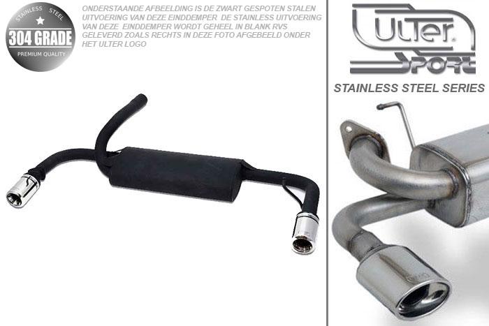 Ulter Sport, Einddemper L+R, Geheel RVS, Enkel Rond 80mm, Ford, FOCUS I, 1.4i 55kW, 1.6i 74kW, 1.8i 85kW, 2.0i 96kW, 98-2005   HATCHBACK, Pasklaar, Past op originele middendemper/katalysator