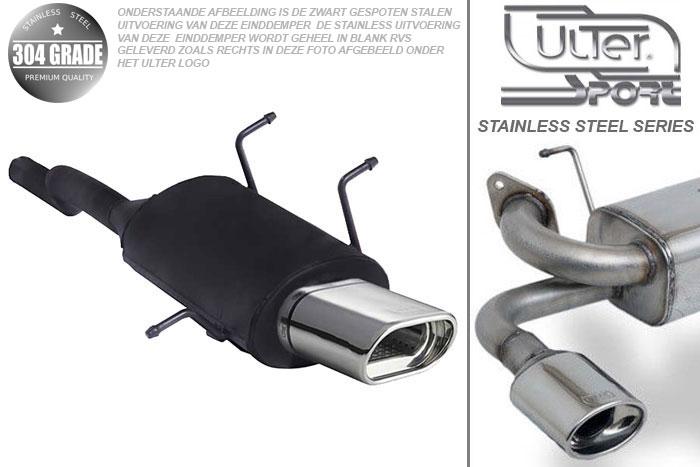 Ulter Sport, Einddemper, Geheel RVS, Enkel plat ovaal 145x75mm, Suzuki, SWIFT, 1.0 37/39/41kW, 1.3 47//50/52/54kW, 89-05   HATCHBACK, Pasklaar, Past op originele middendemper/katalysator