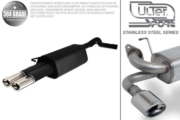 Ulter Sport, Einddemper, Geheel RVS, Dubbel Ovaal 95x65mm, VW, BORA / BORA VARIANT, GOLF IV VARIANT, 1.4 55kW,  1.6 74/75/77/81kW, 1.8T 110kW, 2.0 85kW,  1.9 SDi 50kW, 1.9 TDi 66/74/81/96/110kW, 99-, Pasklaar, Past op originele middendemper/katalysator