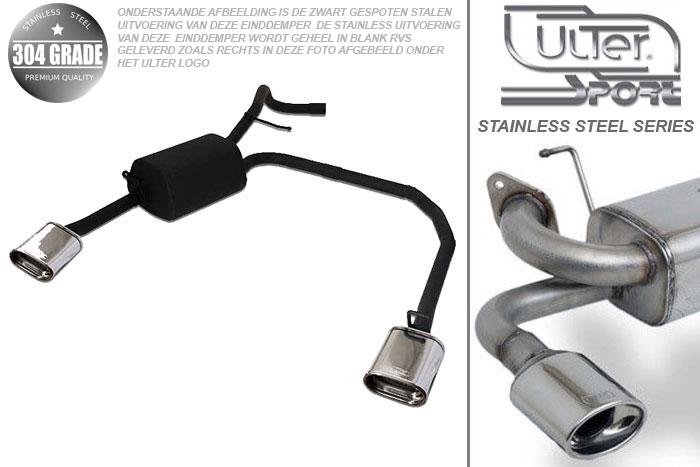 Ulter Sport, Einddemper L+R, Geheel RVS, Enkel plat ovaal 145x75mm, Skoda, FABIA I, 1.2 40/47kW, 1.4 44/50kW, 1.4 16V 55/74kW, 1.4 TDI 55kW, 1.9 SDI  47kW, 1.9 TDI 74/96kW, SEDAN. COMBI, Pasklaar, Past op originele middendemper/katalysator