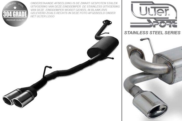 Ulter Sport, Einddemper, Geheel RVS, Dubbel Rond 70mm, Toyota, IQ, 1.0 50kW, 1.3 74kW, 1.4d 66kW, Pasklaar, Past op originele middendemper/katalysator