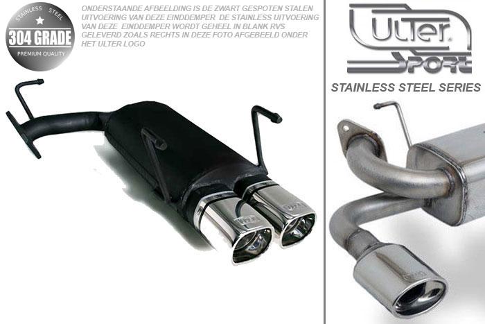 Ulter Sport, Einddemper, Geheel RVS, Dubbel Rechthoek 80x65mm, Toyota, COROLLA, 1.3 16V 55/65kW, 1.6 16V 84kW, 05/92-04/97, HATCHBACK, Pasklaar, Past op originele middendemper/katalysator