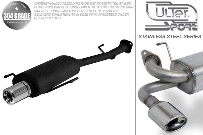 Ulter Sport, Einddemper, Geheel RVS, Enkel Rond 80mm, Opel, ASTRA-G, 1.4 16V 66kW, 1.6 16V 74kW, 1.8 8V 55/62kW, 1.8 16V 85/92kW, 2.0 16V 100kW, 98- 03   Hatchback, Pasklaar, Past op originele middendemper/katalysator