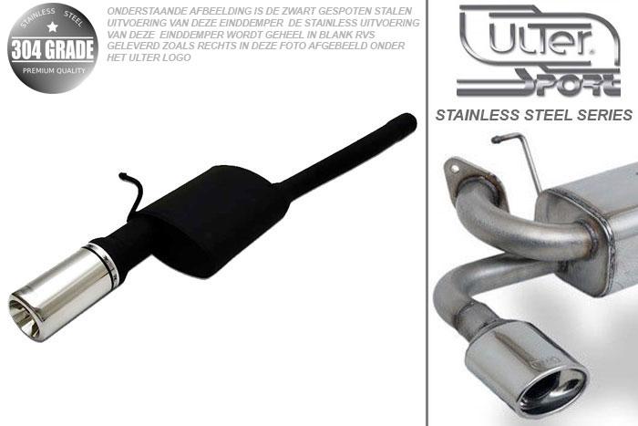 Ulter Sport, Einddemper, Geheel RVS, Enkel Rond 80mm, Ford, FOCUS I, 1.4i 55kW, 1.6i 74kW, 1.8i 85kW, 2.0i 96kW, 98-2005  SEDAN, Pasklaar, Past op originele middendemper/katalysator